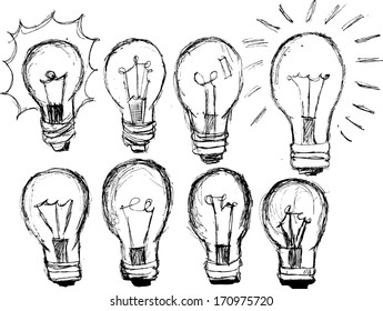 Set of Hand-drawn light bulbs