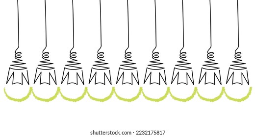 Set of Hand-drawn light bulbs.. Flat vector light bulb icons with concept of idea. Creative idea. Set of hanging from above light bulbs. Light bulb with cable and lightning bolt. Vector illlustration.