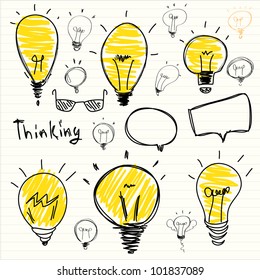 Set of Hand-drawn light bulbs, symbol of ideas