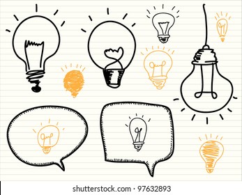 Set of Hand-drawn light bulbs, symbol of ideas