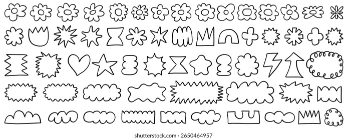 Set Of Hand-Drawn Linear Organic Shapes Vector Design. Collection Of Cute Abstract Graphic Elements.
