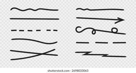 set of hand-drawn  lines with different shape and style 