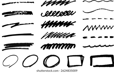 Un conjunto de líneas dibujadas a mano. Bolígrafo Doodle. Subrayar el material de Vector.