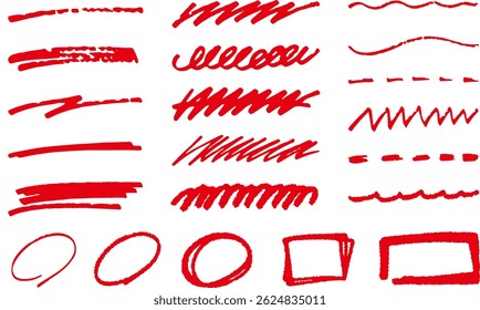 Um conjunto de linhas desenhadas à mão. Caneta marcadora de doodle. Sublinhar material vetorial.