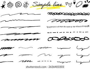 A set of hand-drawn lines. Doodle marker pen. Underline vector material.