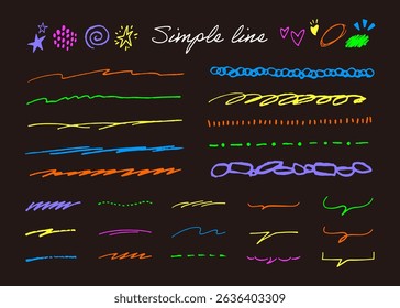 A set of hand-drawn lines. Doodle marker pen. Underline vector material.