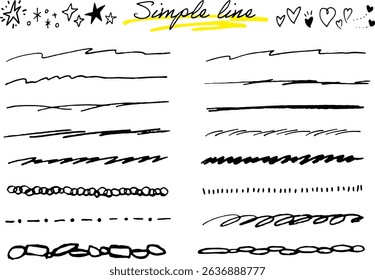 A set of hand-drawn lines. Doodle marker pen. Underline vector material.