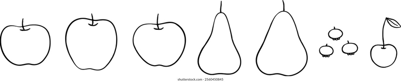 Set of hand-drawn local fruit