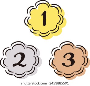 A set of hand-drawn loose and cute ranking parts. Ideal for finishing with a rough and stylish impression. Vector illustration.