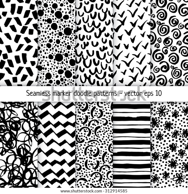 Set Handdrawn Marker Doodle Patterns Vector Stock Vector (Royalty Free ...