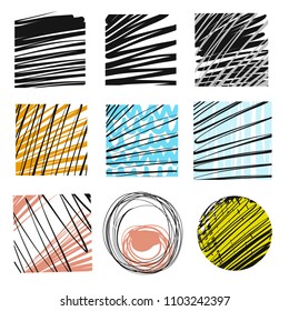 Set of hand-drawn marker lines. Two color contrast vector drawings.