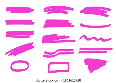 Set of hand-drawn marker strokes, underlines.Collection of doodle style various strips. Art lines.Isolated on white.Vector illustration