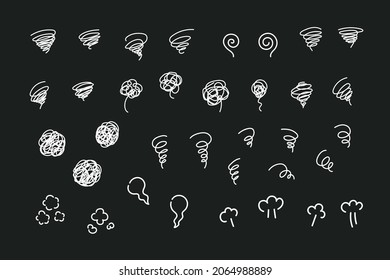 Set of hand-drawn marks for a comic book design. Vector illustration isolated on black background.