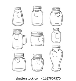 Set of hand-drawn mason jars. Vector mason jars set.