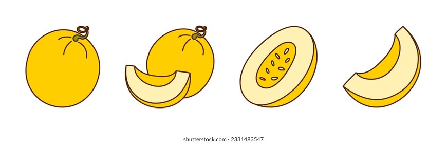 Set of hand-drawn melons on a transparent background. Isolated vector illustration of muskmelons