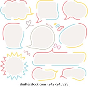 Set of hand-drawn modern style speech bubbles Cute memo with blank to text. Collection of doodle lettering speech box.Colorful dialog frame in flat design for short message.Sticker for chat