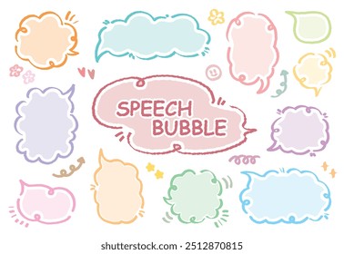 Set of hand-drawn modern style speech bubbles Cute memo with blank to text. Collection of doodle lettering speech box.Colorful dialog frame in flat design for short message.Sticker for chat