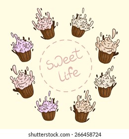 Set of hand-drawn muffins