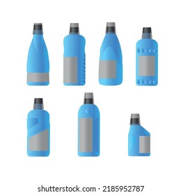 A set of hand-drawn multi-colored bottles of different shapes with a dispenser cap.