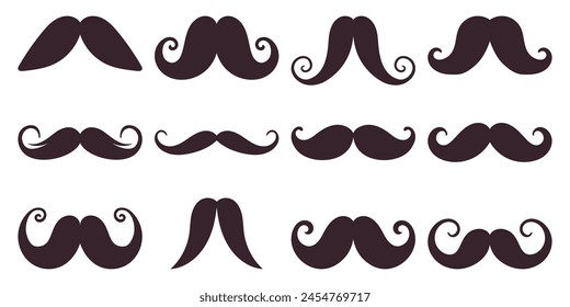 Un conjunto de bigotes dibujados a mano en varias Formas, aislados en blanco