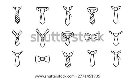 A set of hand-drawn neckties and bowties shown as distinct, elegant line silhouettes.