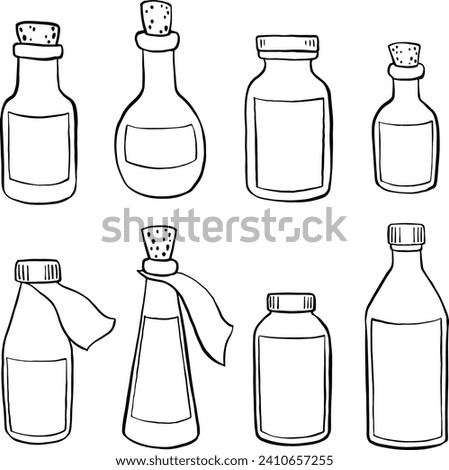Set of hand-drawn old pharmacy bottles
