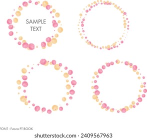 Set of hand-drawn orange and pink dots circle frame, vector illustration isolated on a transparent background with an alpha channel.
