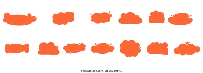 A set of hand-drawn, orange speech bubbles and cloud-shaped elements in various forms. Ideal for comic-style designs, dialogue boxes, or playful graphic accents.