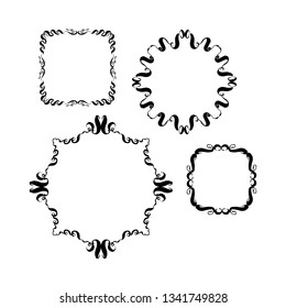Set of hand-drawn ornamental frames for design. vector black and white illustration