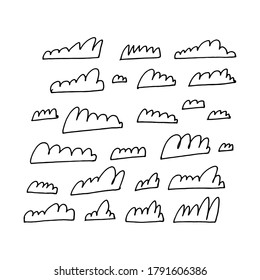 Set of hand-drawn outline clouds.