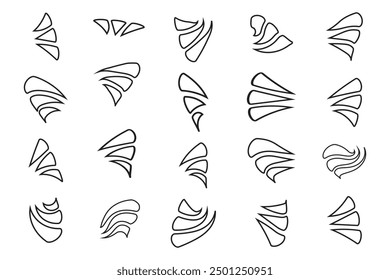 
set of hand-drawn outline Ray Burst Accent Flourish, doodle swashes text elements word emphasis brush stroke, important characters text highlighters accents marks Decorative element 

