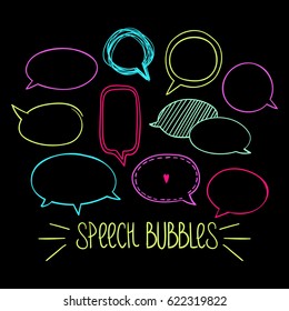 Set of hand-drawn oval speech bubbles, vector abstract illustration of rounded speech bubbles, EPS 8