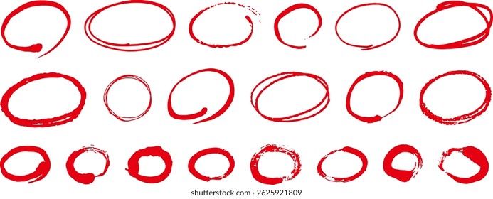 A set of hand-drawn ovals. Doodle-style circles. Vector illustration of circles drawn with a brush.