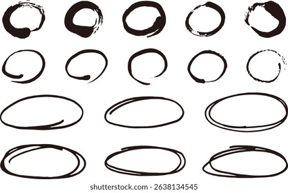 A set of hand-drawn ovals. Doodle-style circles. Vector illustration of circles drawn with a brush.