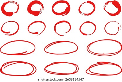 A set of hand-drawn ovals. Doodle-style circles. Vector illustration of circles drawn with a brush.