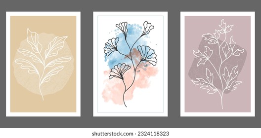 A set of hand-drawn paintings for interior design of premises. Minimalist designs for prints, paintings, posters and creative ideas