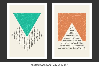 A set of hand-drawn paintings for interior design of premises. Minimalist geometry designs for prints, paintings, posters and creative ideas in an abstract style