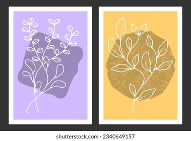 Un conjunto de cuadros pintados a mano para el diseño interior de las instalaciones. Diseños minimalistas para impresiones, pinturas, afiches e ideas creativas