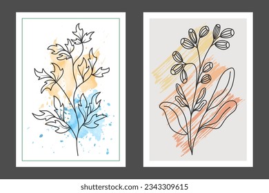 Un conjunto de cuadros pintados a mano para el diseño interior de las instalaciones. Diseños minimalistas para impresiones, pinturas, afiches e ideas creativas