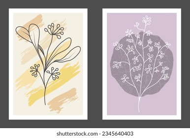 A set of hand-drawn paintings for interior design of premises. Minimalist designs for prints, paintings, posters and creative ideas