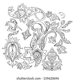 Set of hand-drawn paisley pattern. Ethnic design