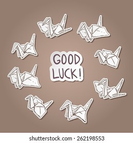 Set of the hand-drawn paper cranes