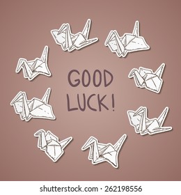 Set of the hand-drawn paper cranes