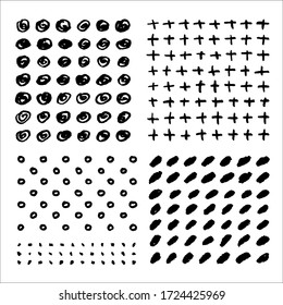 Set of hand-drawn patterns. Black and white vector illustration of EPS-10. Traced ink lines and spots. Decoration for backgrounds, banners and other design.