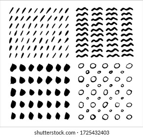 Set of hand-drawn patterns. Black and white vector illustration of EPS-10. Traced ink lines and spots. Decoration for backgrounds, banners and other design.