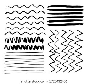 Set of hand-drawn patterns. Black and white vector illustration of EPS-10. Traced ink lines and spots. Decoration for backgrounds, banners and other design.