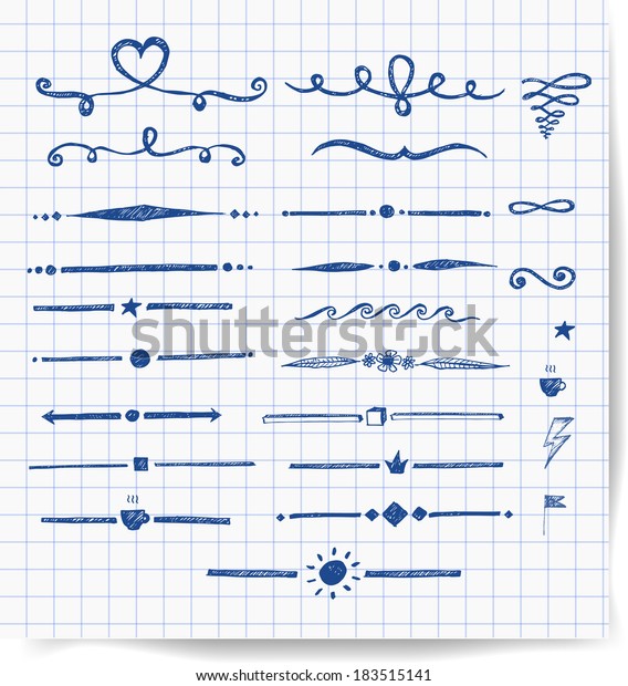 Set of hand-drawn pen sketch dividers.\
Vector illustration.