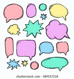 Set hand-drawn picture blank template comic text speech chat bubble