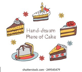 Set of Hand-drawn Piece of Cake on White Background