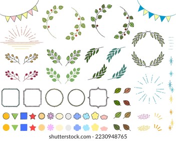 Conjunto de plantas y formas dibujadas a mano